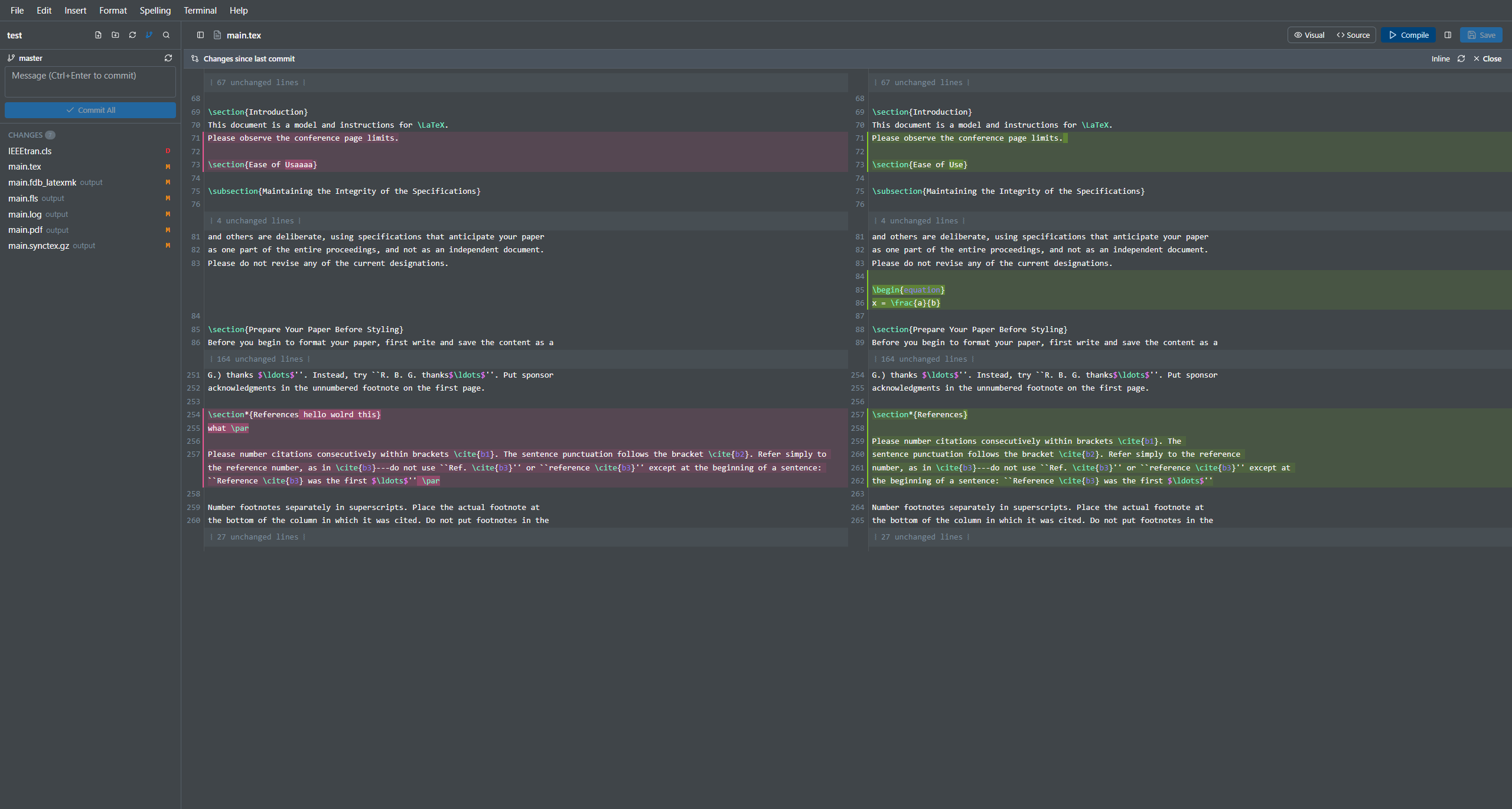 Side-by-side diff and built-in source control